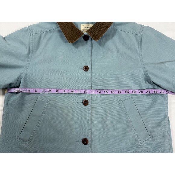 Y2K Era L.L. Bean Barn Coat L Rare Lt Blue w/Corduroy Trim Quilt Insulated Jacke - Picture 13 of 16